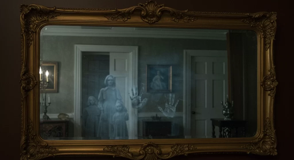 O espelho assombrado da Plantação Myrtles com reflexos fantasmagóricos, um dos mais conhecidos objetos amaldiçoados reais dos EUA.