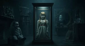 Uma coleção de objetos amaldiçoados reais em uma sala escura, destacando a variedade de itens assombrados discutidos no post